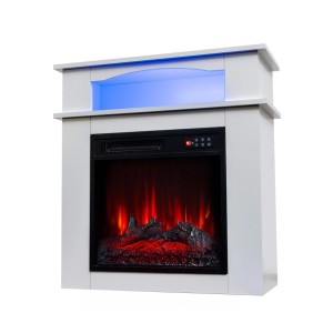 HOMAVO Elektrokamin mit Schrank, 900/1800W, weißes Holzdesign mit 3D-Flammen und LED-Licht.