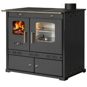 Prometey LTD Holzherd ECO LUX INOX Mit Edelstahlbackfach Schwarz Rechte Version