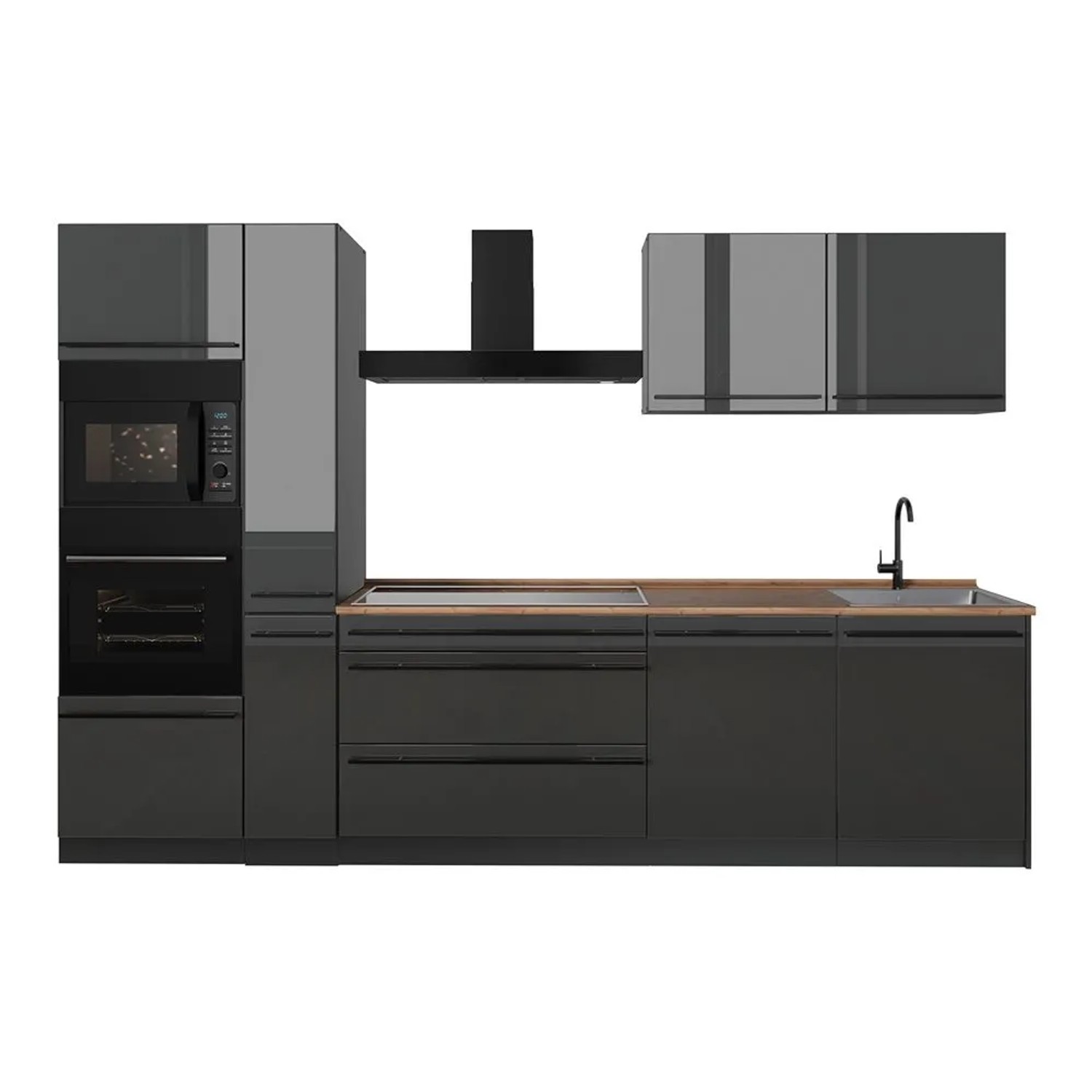 Vicco Küchenzeile R-Line Anthrazit Hochglanz/Anthrazit 310 x 207 Arbeitsplatte Goldkraft Eiche Art Nr 66422