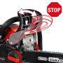 Detailaufnahme der Einhell GC-PC 1435 I TC Kit Benzin-Kettensäge mit Kettenbremse und Oregon-Kette.