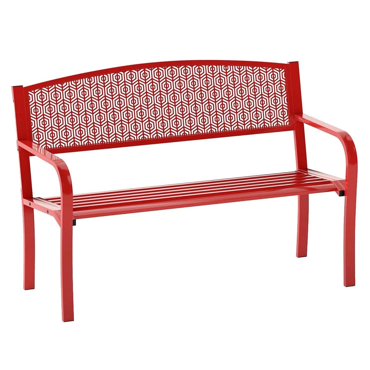 Costway Gartenbank Metall 2 Sitzer mit Armlehne 128 x 60 x 86 cm Rot