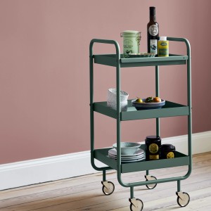 Servierwagen in Moosgrün, gestrichen mit Alpina Feine Farben Sprühlack No. 37 Held des Waldes®.