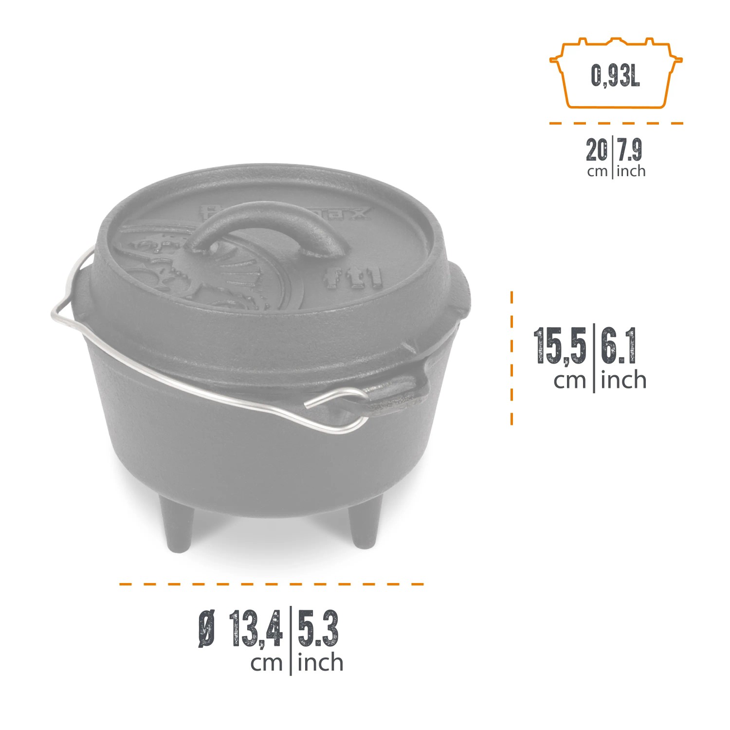 Schwarzer Petromax Dutch Oven FT1 (1,1 l) mit Füßen, ideal zum Kochen im Freien. Grillutensil aus Gusseisen.