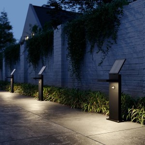 Moderne Lucande LED Solarleuchten Silvan in Schwarz mit Bewegungsmelder für den Garten.