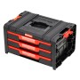 Qbrick System PRO Werkzeugbox mit 3 Schubladen, schwarz/rot, für Werkzeugaufbewahrung und Transport.