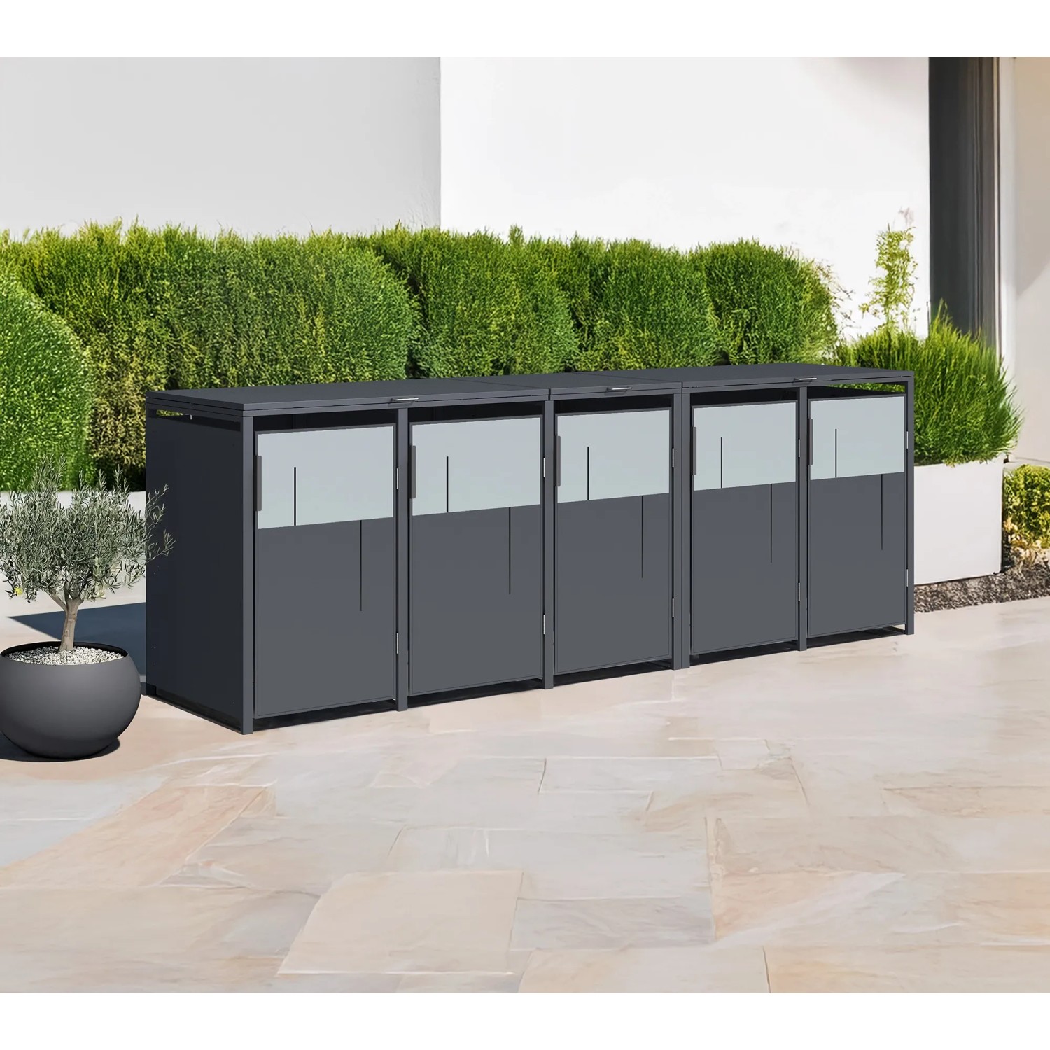 Westmann Mülltonnenbox Tonus 5, anthrazitfarben, für 5 Tonnen. Moderne Mülltonnenverkleidung aus Stahl.