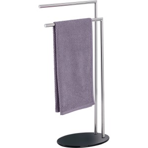 Wenko Atlanta Handtuchständer, silberfarben mit zwei Stangen und Handtuch.