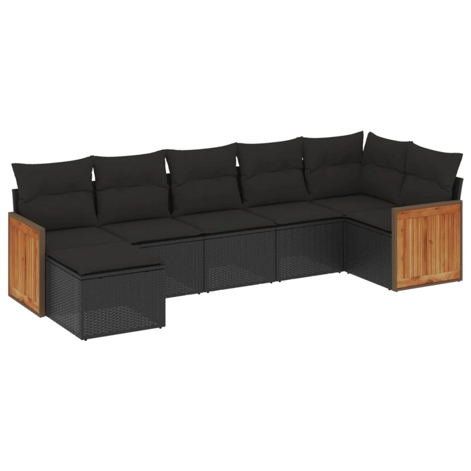 vidaXL 7-Tlg Garten-Sofagarnitur mit Kissen Schwarz Poly Rattan 3227868