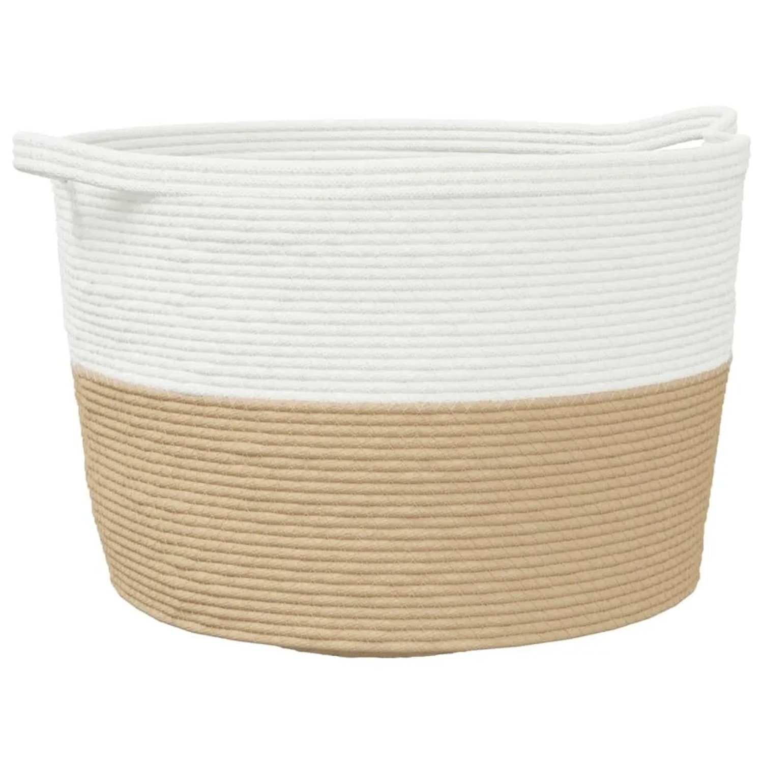 vidaXL Wäschekorb Beige und Weiß Ø60x36 cm Baumwolle 358475