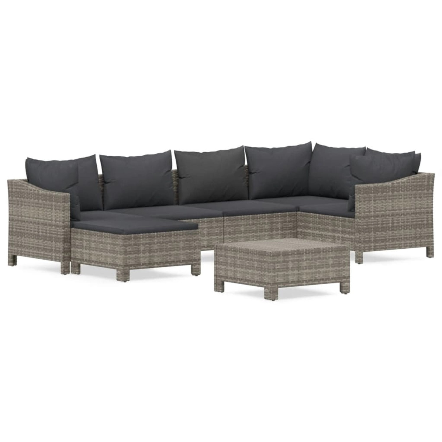 vidaXL 7-Tlg Garten-Lounge-Set mit Kissen Grau Poly Rattan 3187292