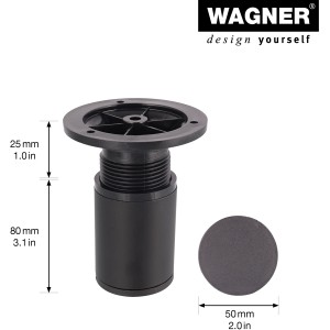 Wagner Möbelfuß, Ø 5 cm, justierbar, 8-10,5 cm, schwarz-matt. Möbelbein aus Aluminium mit Anschraubplatte.