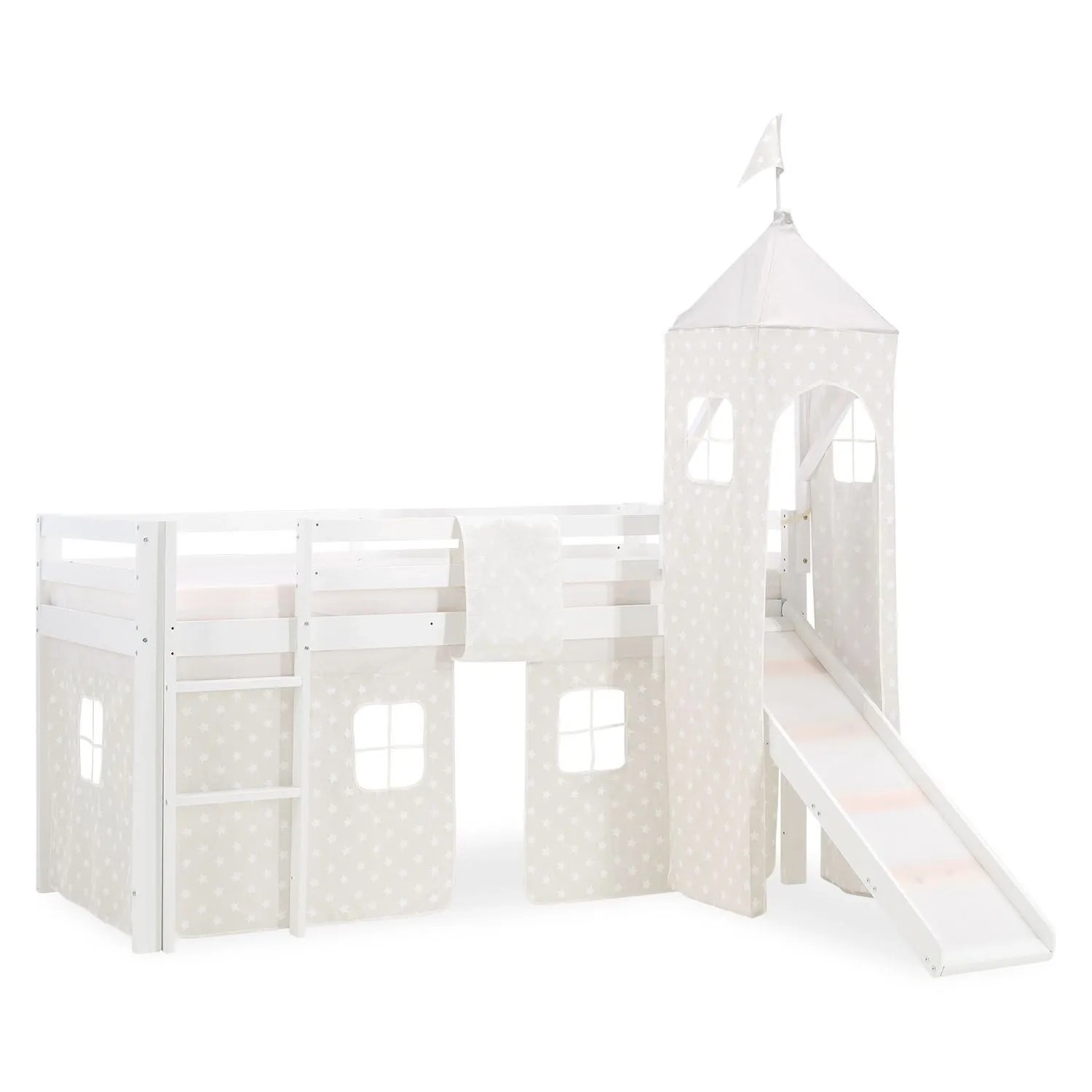 Homestyle4u Kinderhochbett 90x200 Weiß mit Lattenrost und Matratze 2774