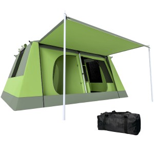 Outsunny Campingzelt in Grün/Grau mit Vorbau und Tragetasche.