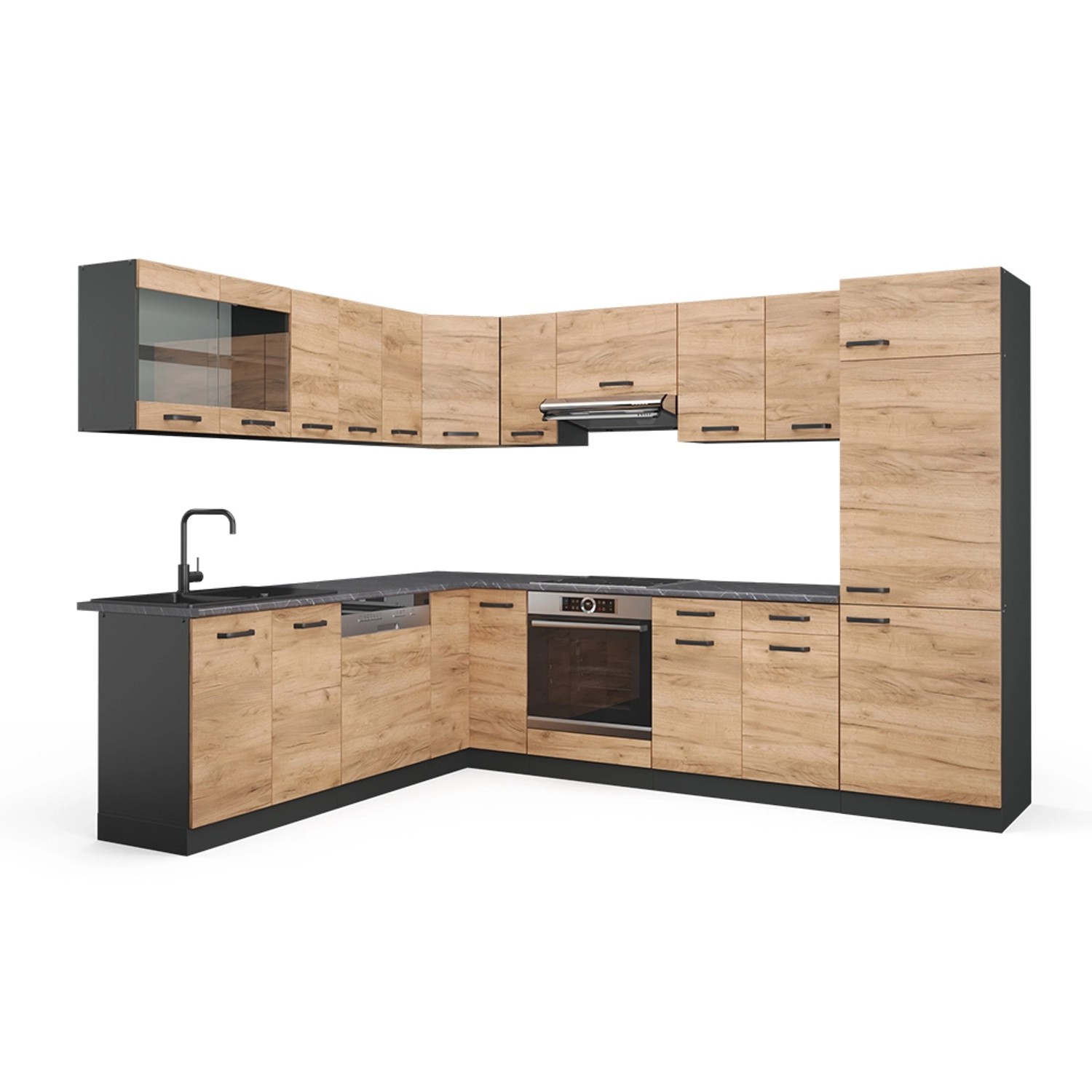 Vicco R-Line Eckküche Goldkraft Eiche/Anthrazit 227 x 287 cm ohne Arbeitspl günstig online kaufen