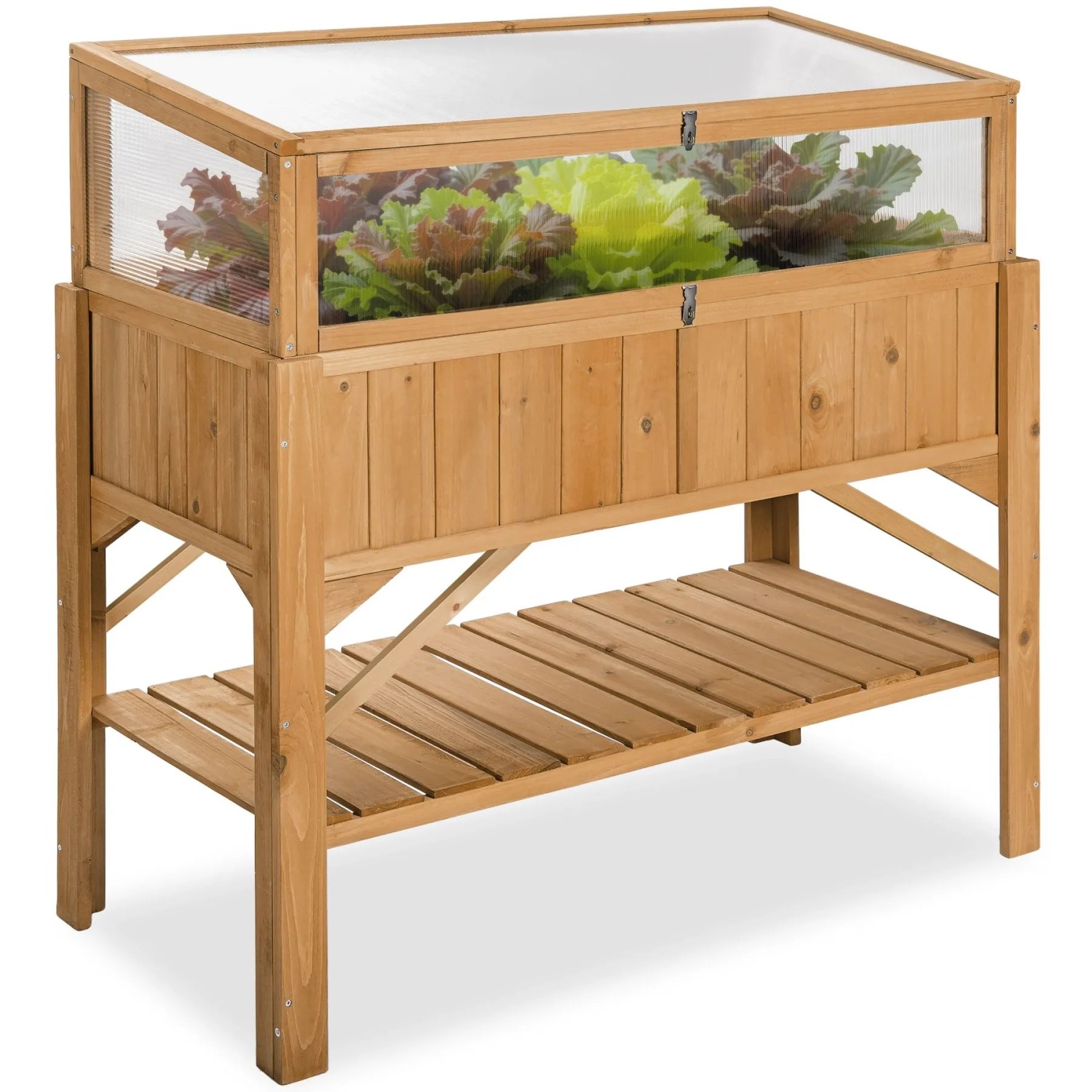 Thumbnail - Tectake Hochbeet  Aus Holz  Mit Ablage und Frühbeet Aufsatz Witterungsbeständig  119 x 57 x 90 cm Braun