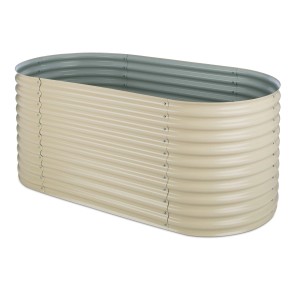 Blumfeldt High Grow Hochbeet, oval, sandfarben, aus Zink-Alu-beschichtetem Stahl, 200x80x100 cm.
