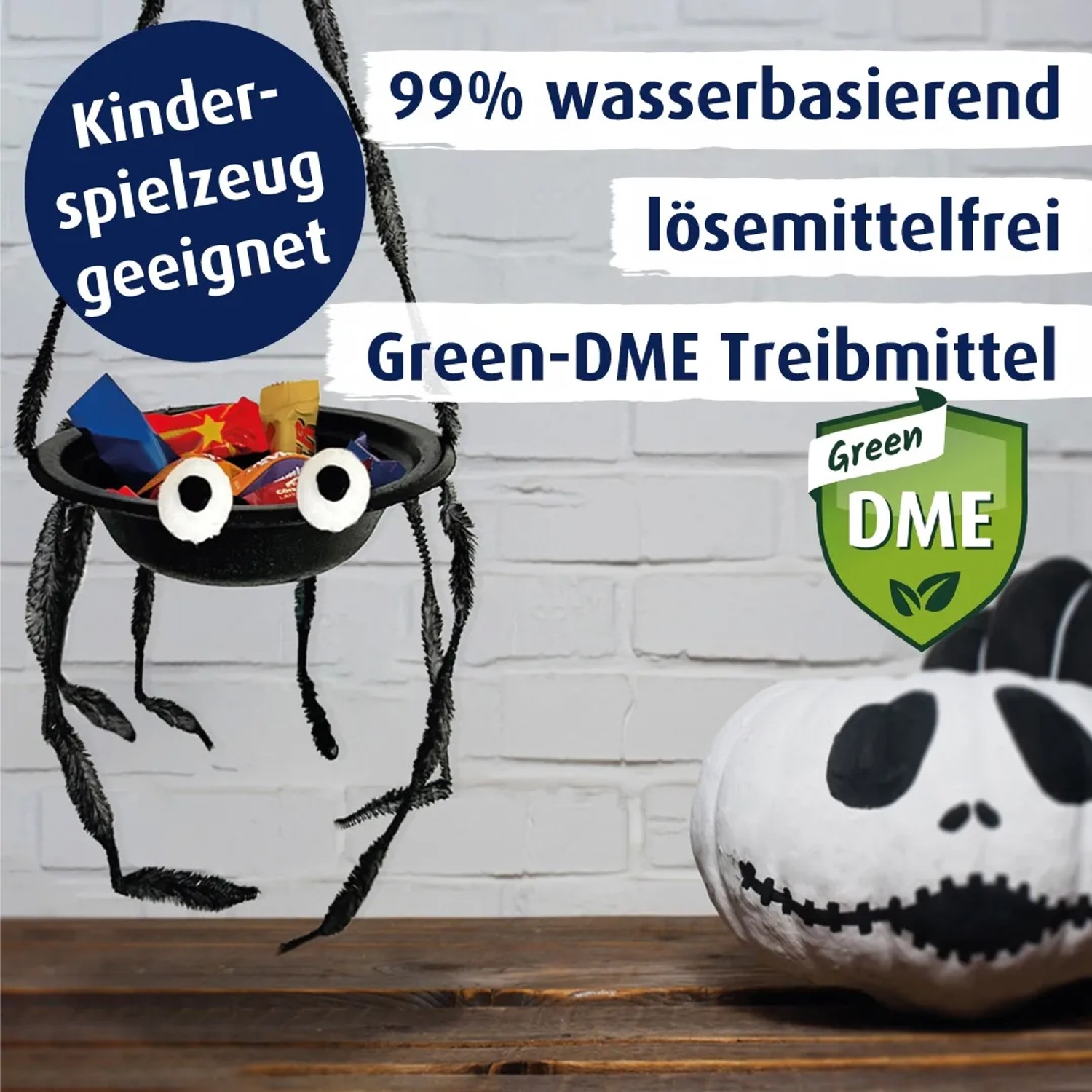 Belton Free AQUA Buntlack Tiefschwarz: Spinne mit Süßigkeiten und Kürbisdeko.