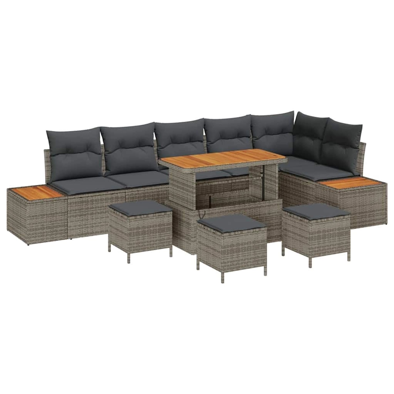 vidaXL 10-Teiliges Garten-Sofaset mit Kissen in Grau Poly Rattan und Akazie günstig online kaufen