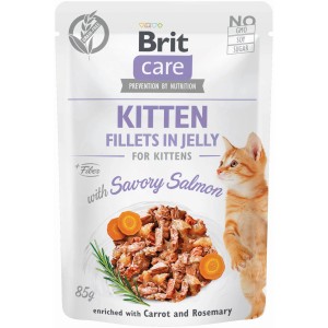 BritCare Katzen-Nassfutter Kitten Lachs, Filets in Gelee, 85g. Getreidefreie Rezeptur mit Karotte und Rosmarin.