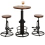 Braunes Bartisch-Set: Bartisch mit 2 Barhockern im Industrie-Design mit Holz und Metall.