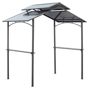 Outsunny Grillpavillon aus Stahl mit PC-Platte in Schwarz und Braun, 240x150x250cm.