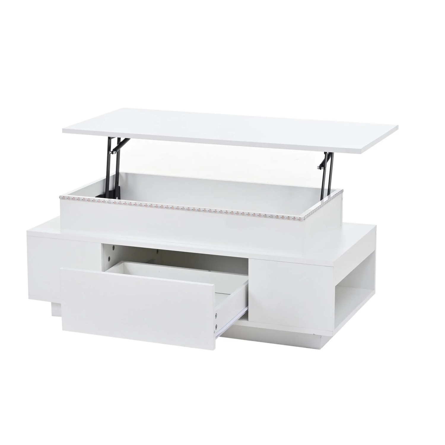 okwish Couchtisch Höhenverstellbar Sofatisch mit LED und Schublade Weiß 96 × 45 cm