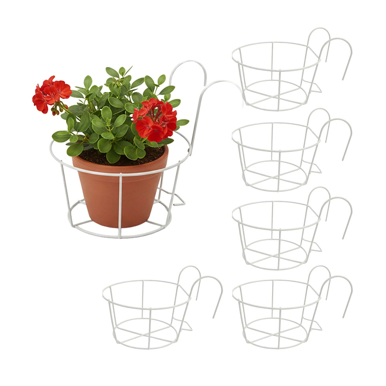 Relaxdays Hängeblumentopf 6er Set Eisen Weiß 21 cm x 20 cm x 26 cm 0,6 kg