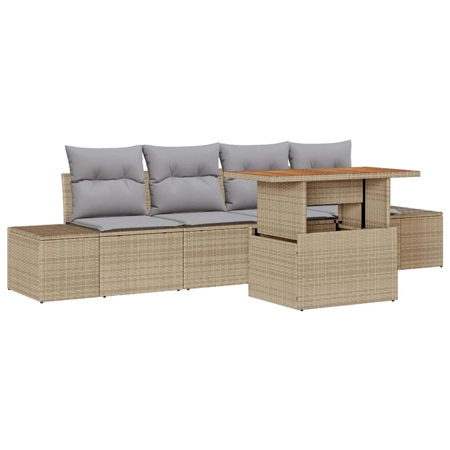 vidaXL Garten-Sofa-Set mit Speicher 5-Tlg Beige Poly Rattan 3358632 günstig online kaufen