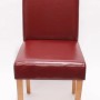 MCW Esszimmerstuhl Littau, 6er-Set, rotes Leder, helle Holzbeine, Frontansicht.