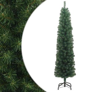 Schlanker, grüner künstlicher Weihnachtsbaum aus PVC, 180 cm hoch, mit schwarzem Stahlständer für Weihnachtsdeko.