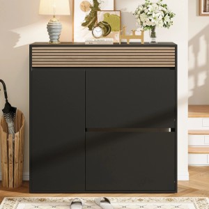 Merax Schuhschrank mit 2 Klapptüren Schuhkipper Schwarz Holzoptik 100x35x105 cm