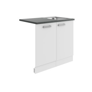 OPTIFIT Oslo214 Spülenschrank-Set in Weiß mit Edelstahlspüle und anthrazitfarbener Arbeitsplatte.