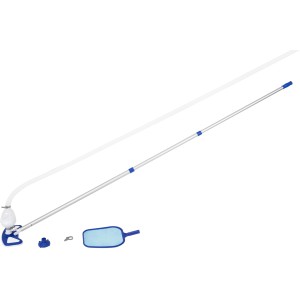 Bestway AquaClean Pool Reinigungsset mit Teleskopstange, Saugbürste, Kescher und Schlauch.