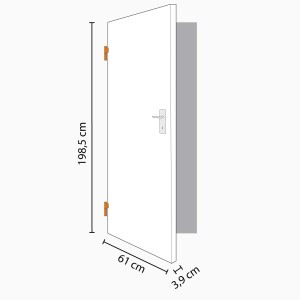 Zimmertür Dekor Eiche Hell, 61x198,5 cm, Anschlag links, Detailansicht der Maße.