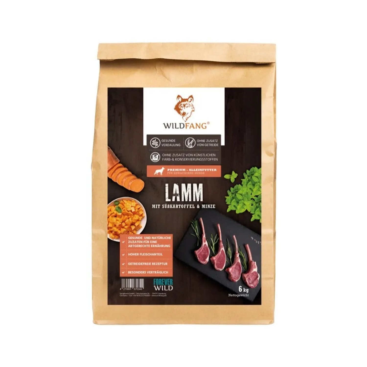 Wildfang Adult Trockenfutter mit Lamm Getreidefrei 6 kg
