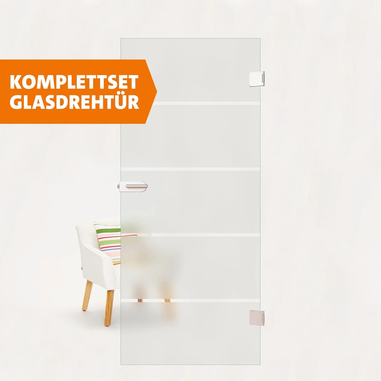 Skyscope Glasdrehtür-Set ESG Satiniert mit Streifen 95,9 x 197,2 cm DIN Rechts