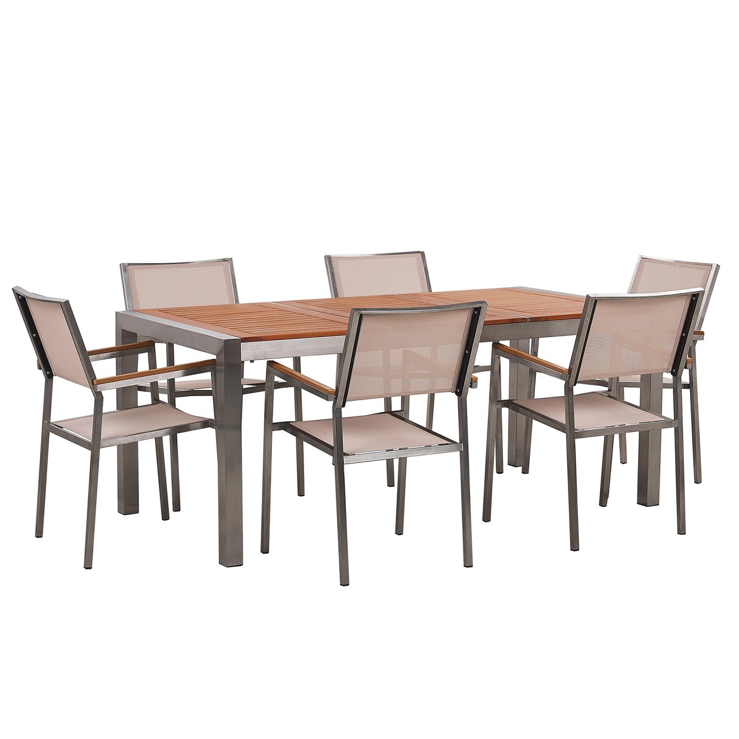 Beliani Gartentisch Set GROSSETO Heller Holzfarbton Beige Silber 90x180x87 günstig online kaufen