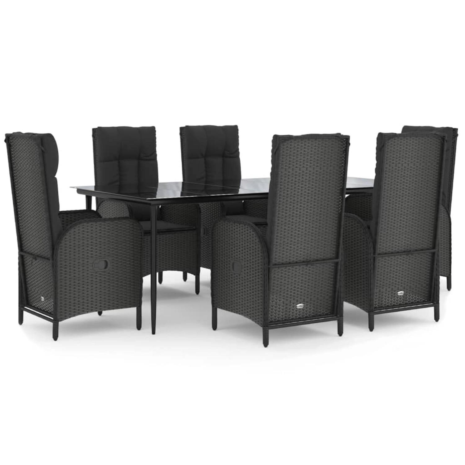 vidaXL 7-Tlg Garten-Essgruppe mit Kissen Schwarz Poly Rattan 3185173