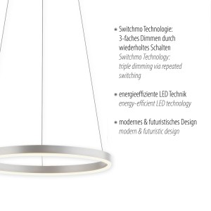 Moderne Just Light Pendelleuchte Ritus, Aluminium, Ø 40 cm, mit 3-Stufen-Dimmer für warmweißes Licht.