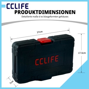 Schwarzer CCLIFE Werkzeugkoffer für 16-tlg. Twist Socket Schraubenausdreher Set, Maße 27x17.5x7cm.