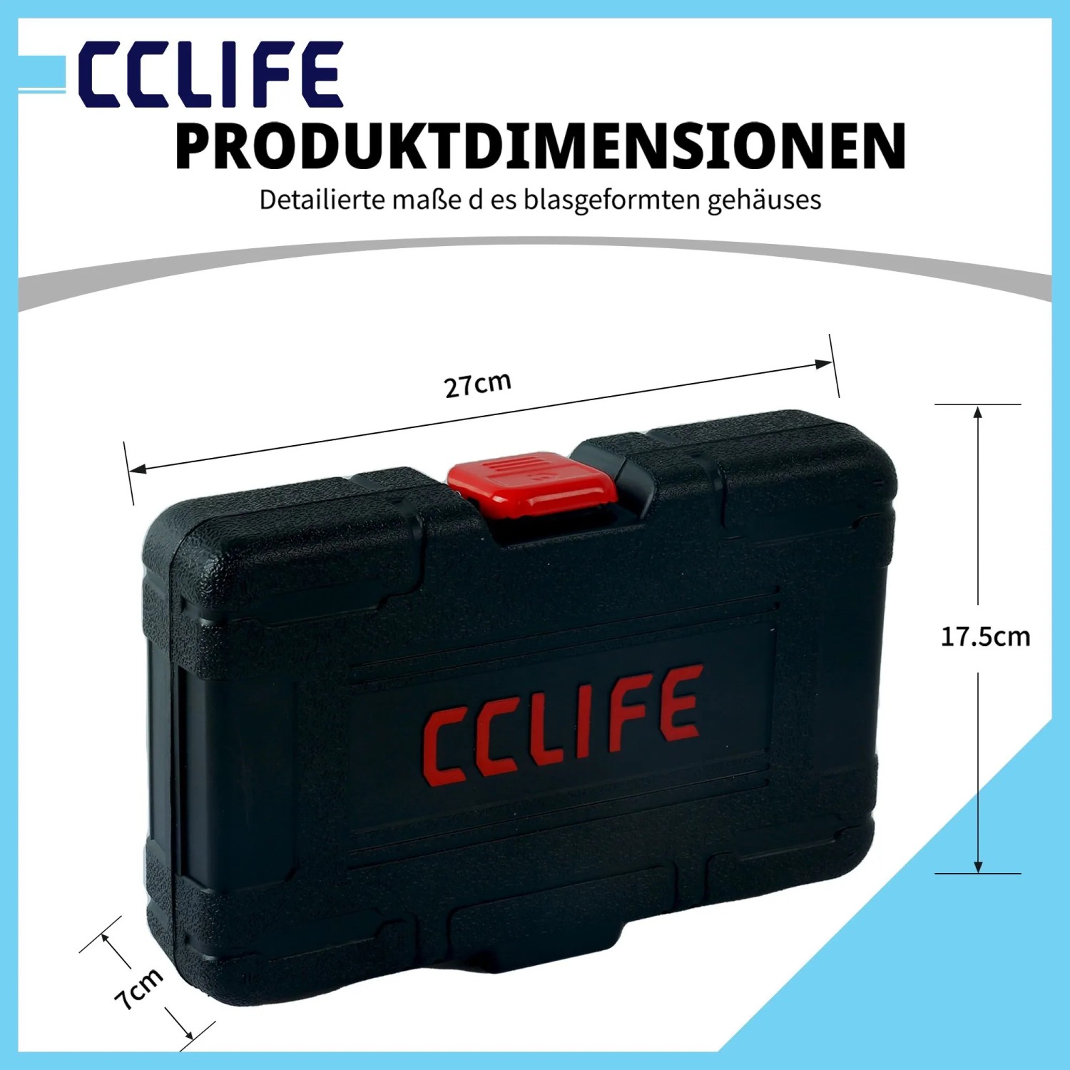 Schwarzer CCLIFE Werkzeugkoffer für 16-tlg. Twist Socket Schraubenausdreher Set, Maße 27x17.5x7cm.