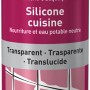 Transparente Kartusche OBI Küchen-Silikon, geeignet für Lebensmittelbereiche und Trinkwasser.