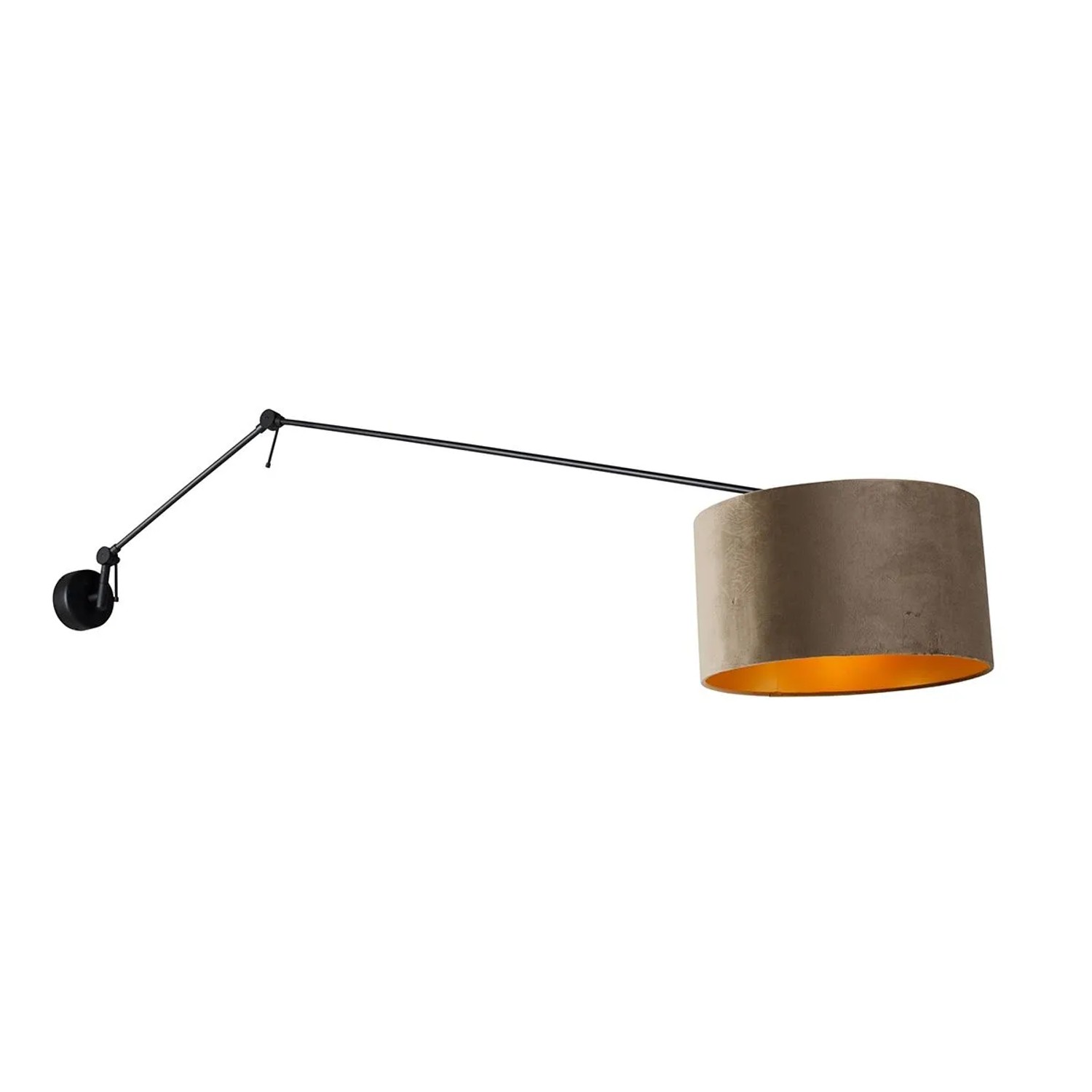 QAZQA Wandleuchte Schwarz mit Veloursschirm Taupe 35 cm Verstellbar Blitz