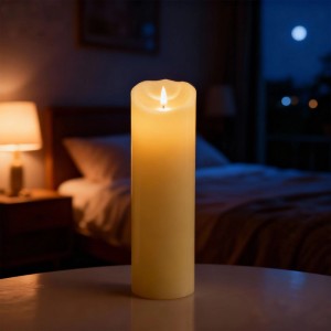 Relaxdays Kerze Echtwachs Champagner LED Flammenlos Flackernd 30 cm x ø 10 cm