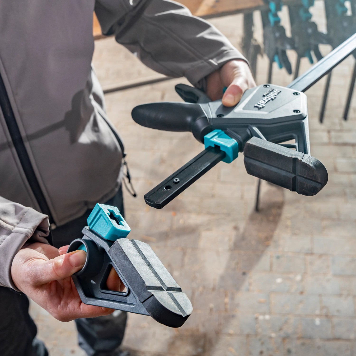 Wolfcraft Einhandzwinge Pro Max 150 mm, kraftvolles Spannwerkzeug für professionelle Ansprüche.