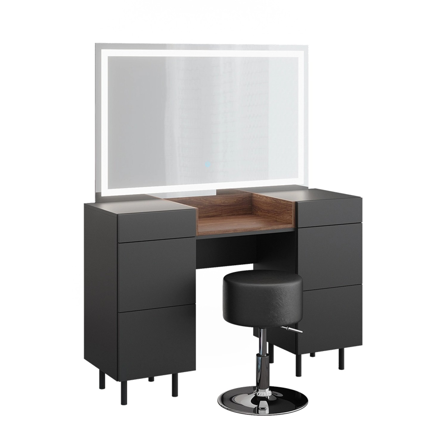 Vicco Schminktisch Anika Anthrazit/Nussbaum 120 cm mit LED Spiegel und Hock günstig online kaufen