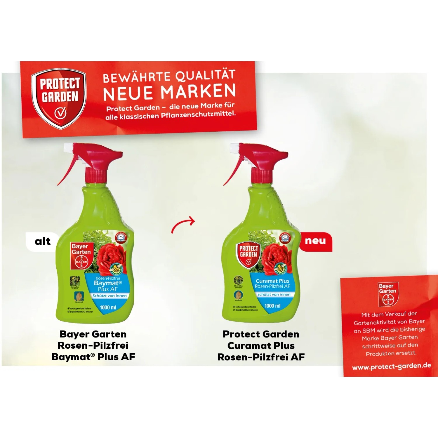 Protect Garden Curamat Plus Rosen-Pilzfrei AF 1 l Pumpspray, Vergleich altes vs. neues Design.
