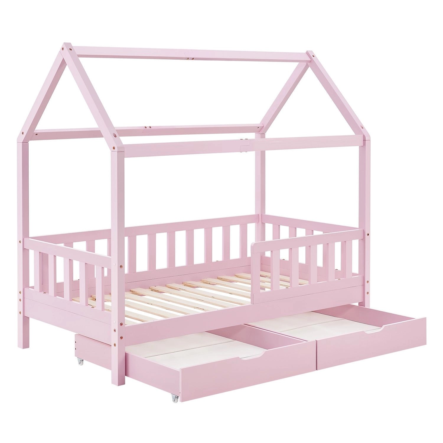 Juskys Kinderbett Marli 90 x 200 cm mit Bettkasten Rosa