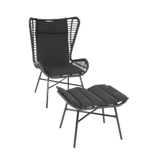 Proregal Poly-Rattan Set HxBxT 103x68x70 cm Seil Anthrazit Kissen Anthrazit Balkon-Set Gartengarnitur Sitzgruppe Stuhl+Hocker Sessel