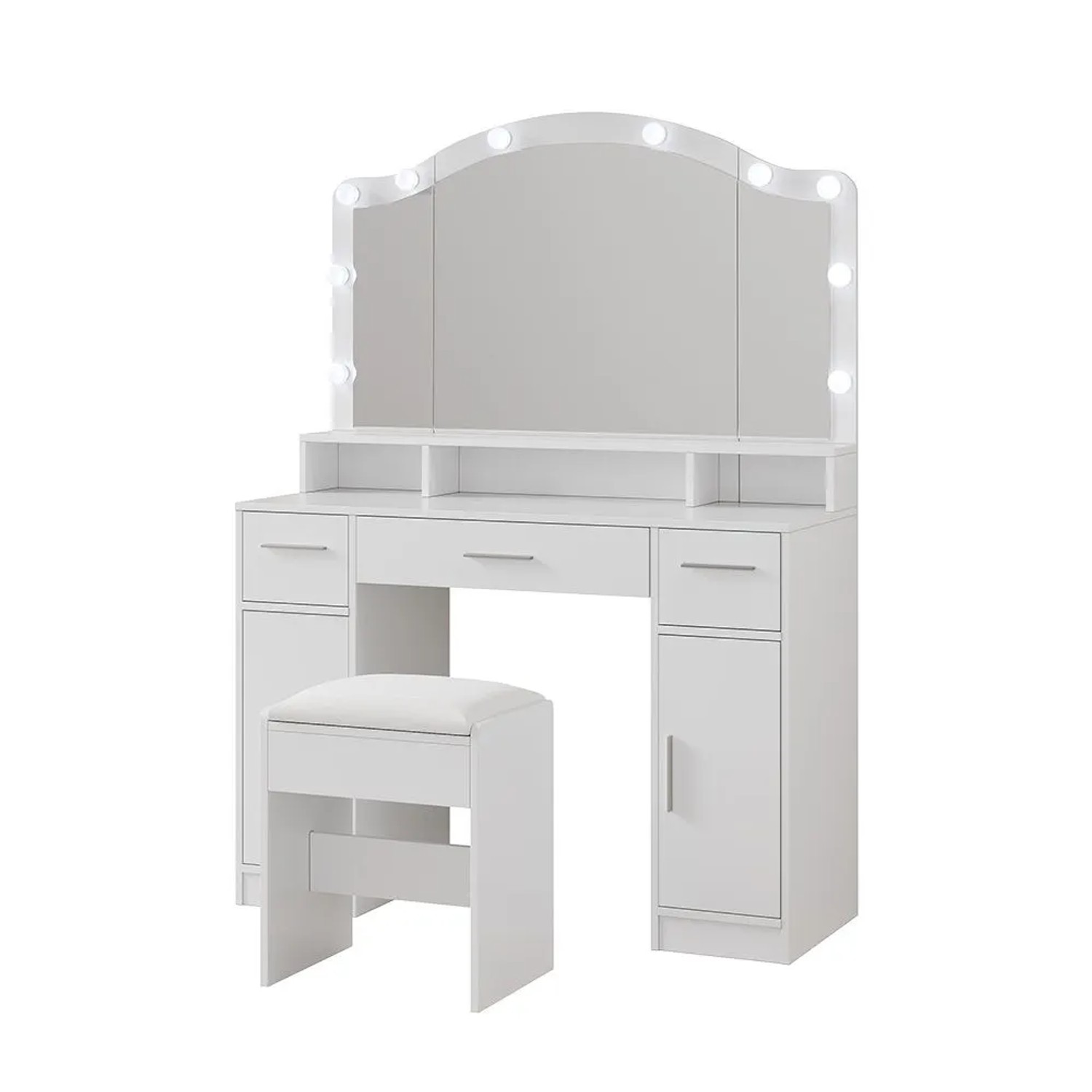Vicco Schminktisch Lumira Weiß 110 x 151 mit Spiegel, LED-Beleuchtung und Hocker